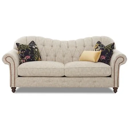 Traditional Sweetheart Back Sofa with Button Tufting and Nailheads